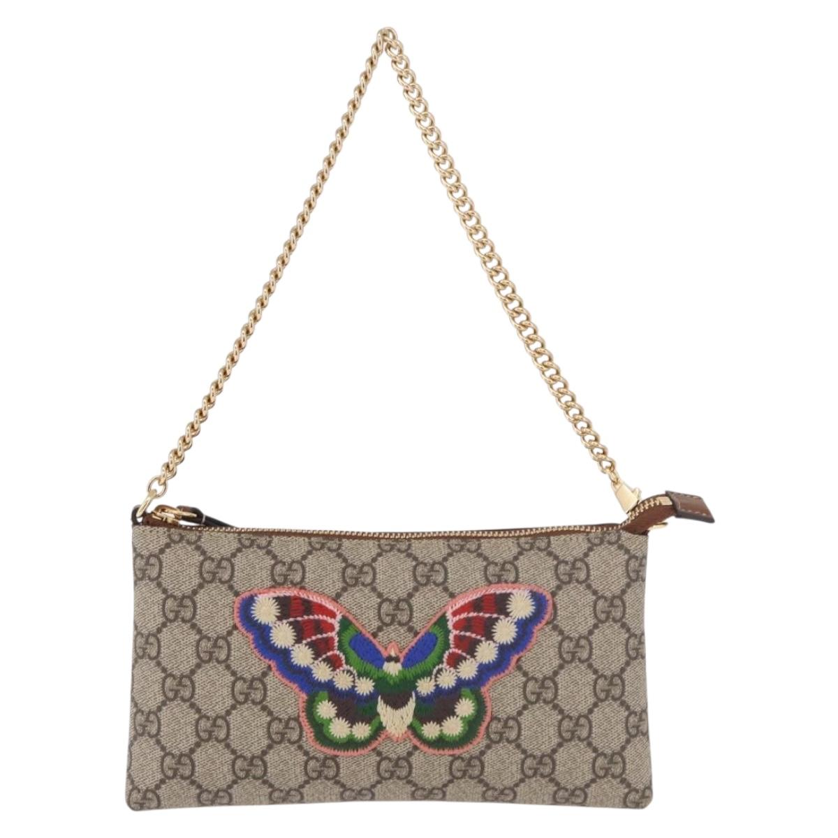 GUCCI GG Supreme Chain Accessory Pouch PVC Beige Gold 456866 Auth 187966V