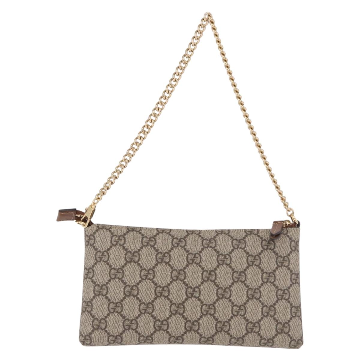 GUCCI GG Supreme Chain Accessory Pouch PVC Beige Gold 456866 Auth 187966V