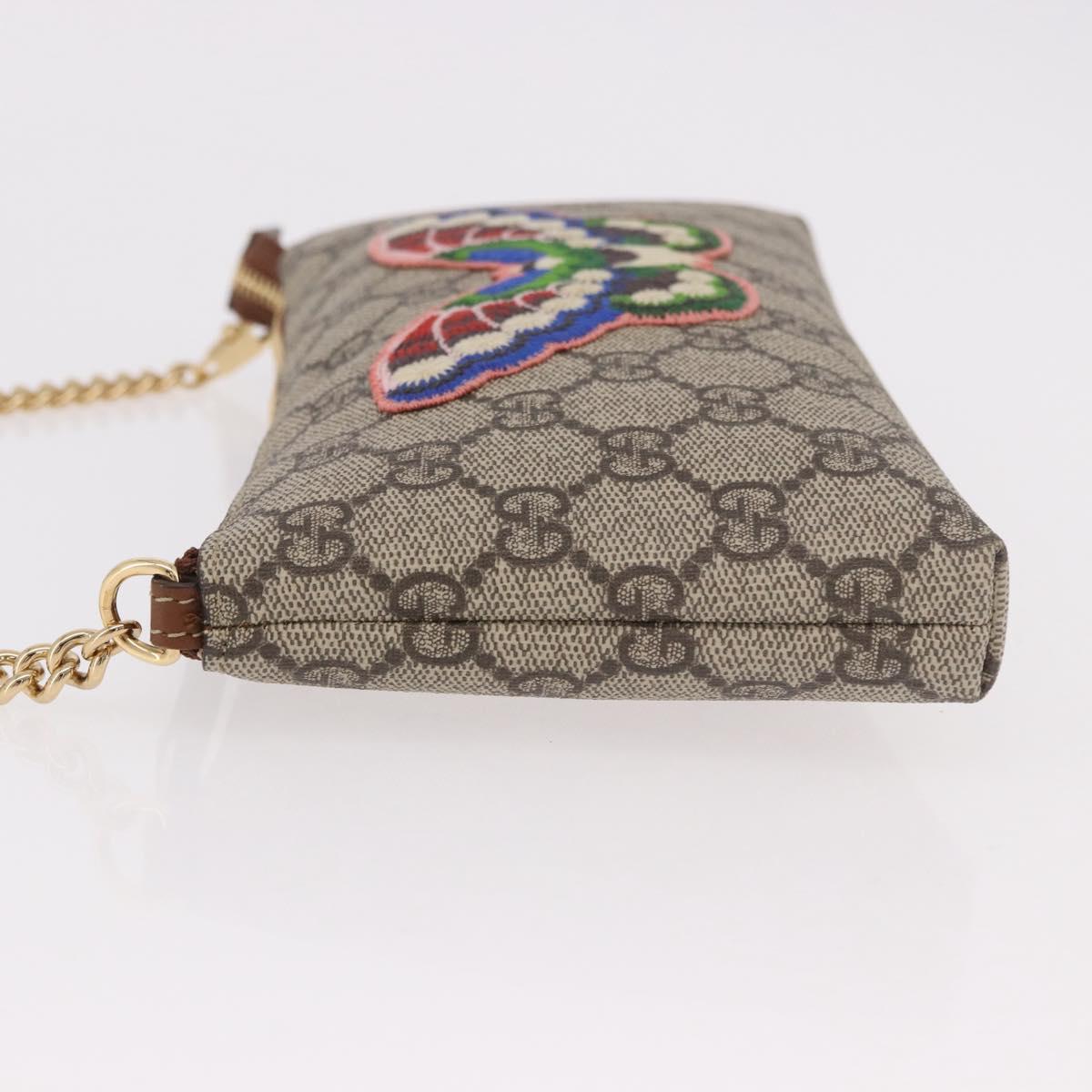 GUCCI GG Supreme Chain Accessory Pouch PVC Beige Gold 456866 Auth 187966V