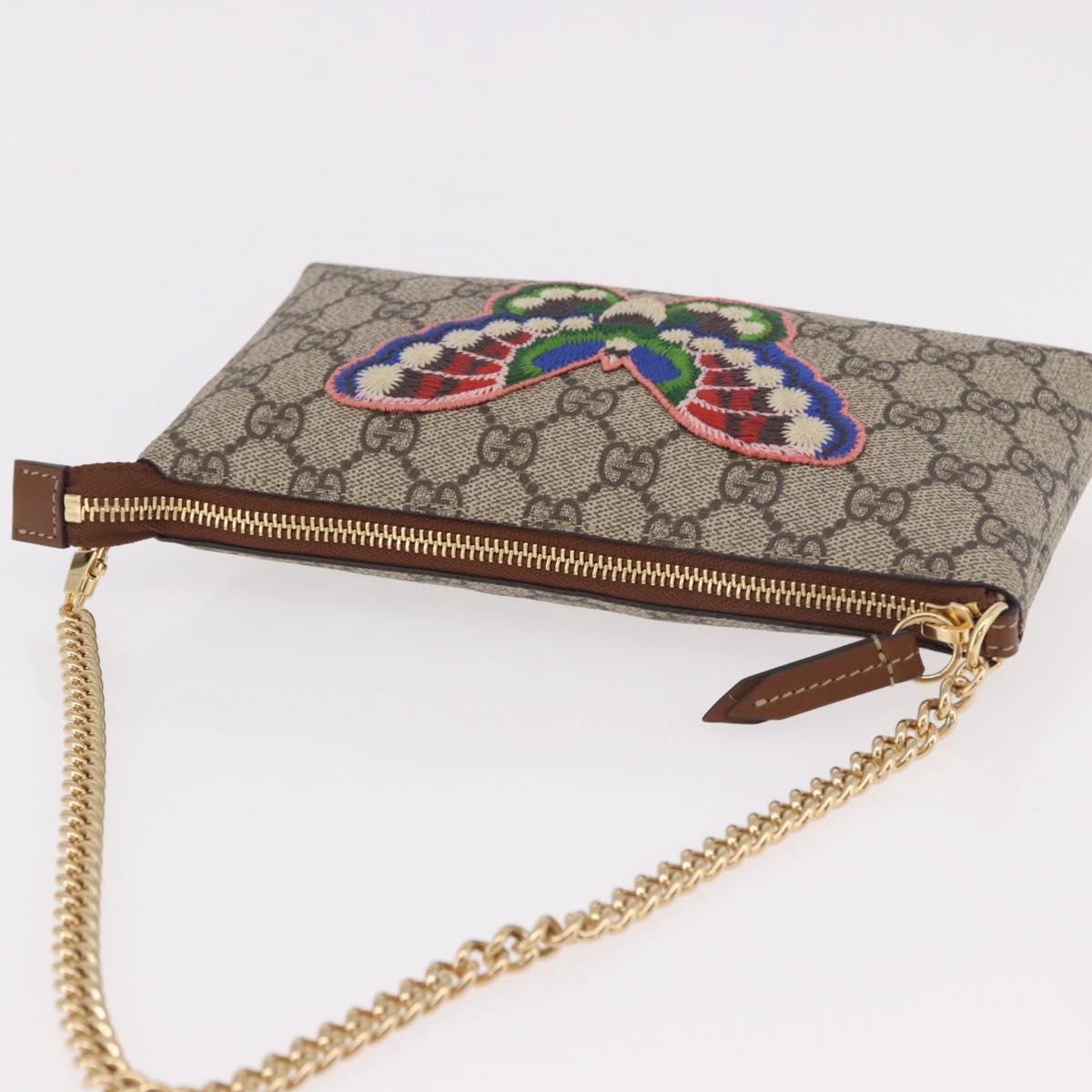 GUCCI GG Supreme Chain Accessory Pouch PVC Beige Gold 456866 Auth 187966V