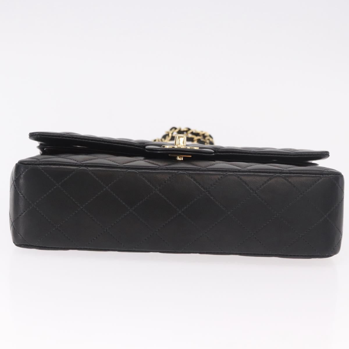 CHANEL Matelasse 25 Chain Shoulder Bag Lamb Skin Black Gold CC Auth 187967SM