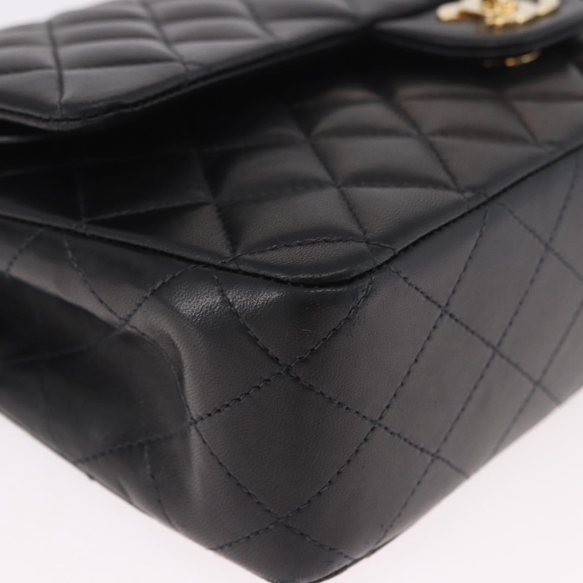 CHANEL Matelasse 25 Chain Shoulder Bag Lamb Skin Black Gold CC Auth 187967SM