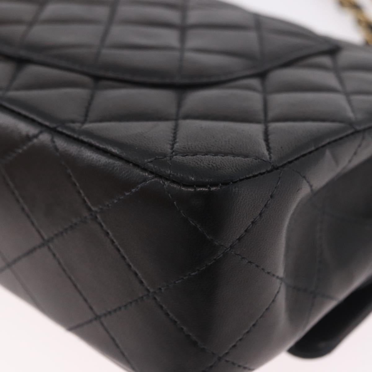 CHANEL Matelasse 25 Chain Shoulder Bag Lamb Skin Black Gold CC Auth 187967SM