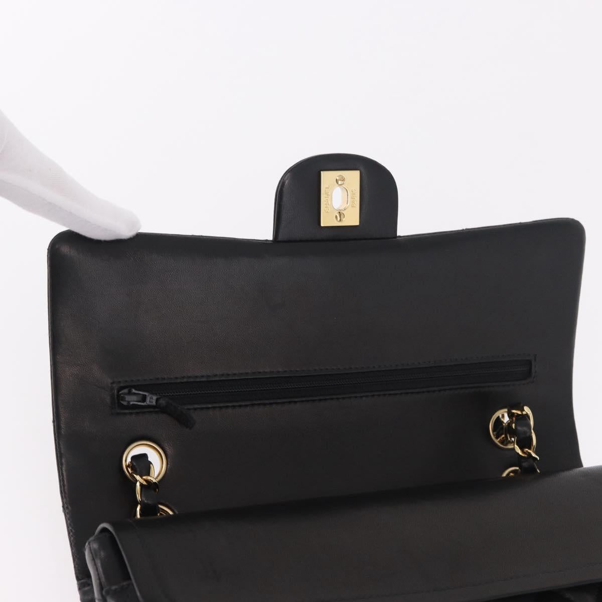 CHANEL Matelasse 25 Chain Shoulder Bag Lamb Skin Black Gold CC Auth 187967SM