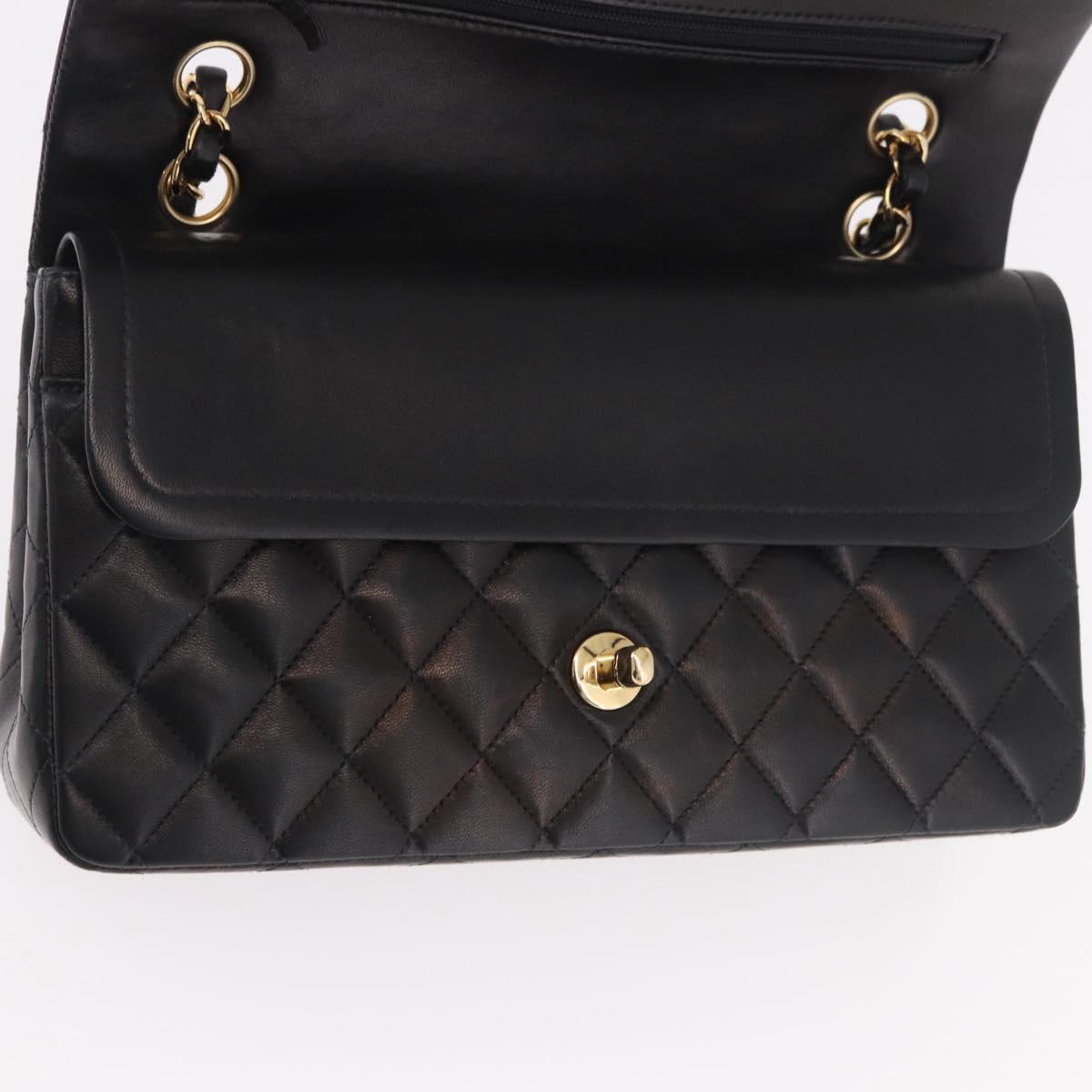CHANEL Matelasse 25 Chain Shoulder Bag Lamb Skin Black Gold CC Auth 187967SM