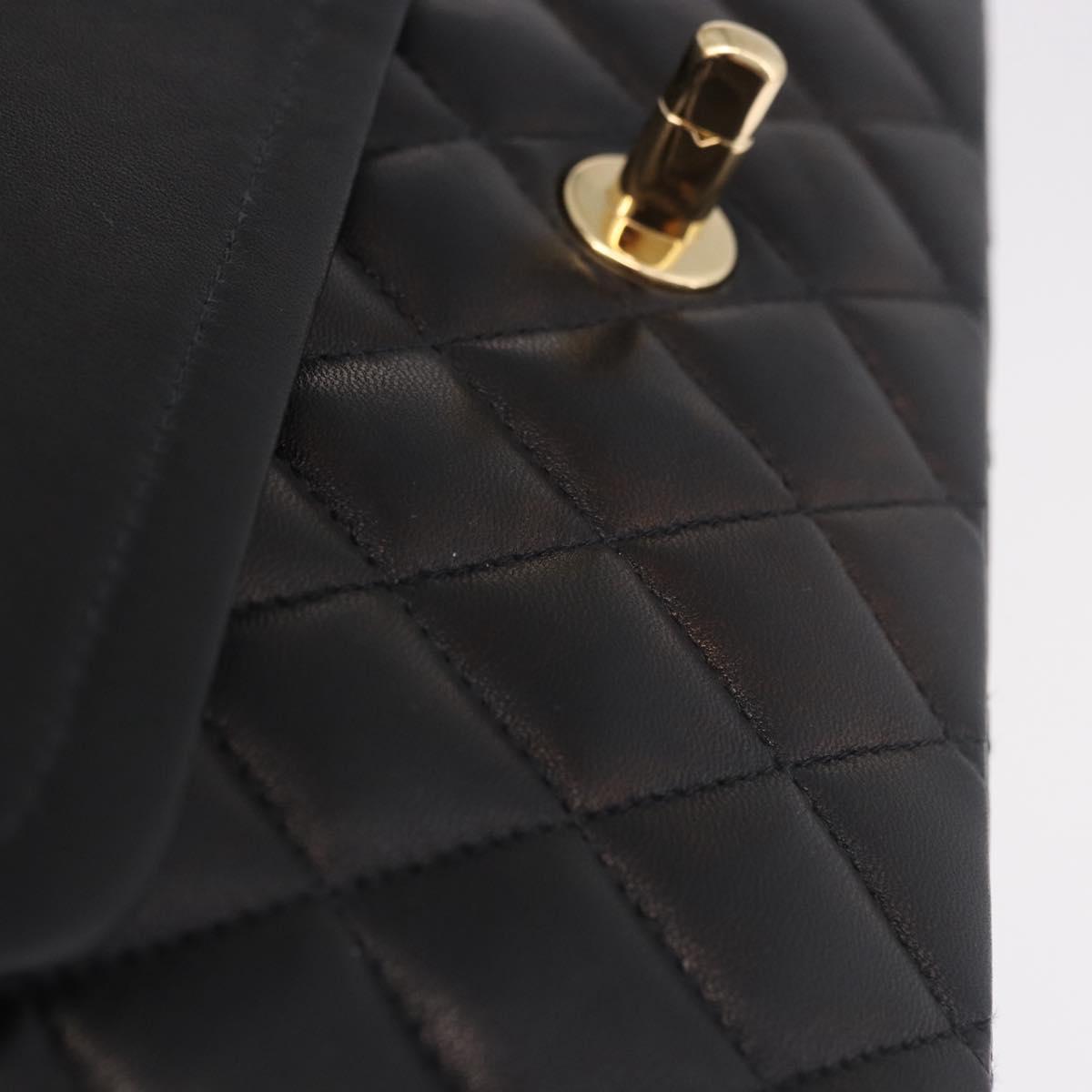 CHANEL Matelasse 25 Chain Shoulder Bag Lamb Skin Black Gold CC Auth 187967SM