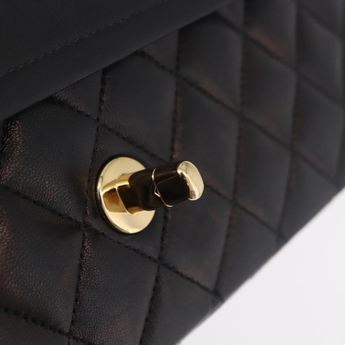 CHANEL Matelasse 25 Chain Shoulder Bag Lamb Skin Black Gold CC Auth 187967SM