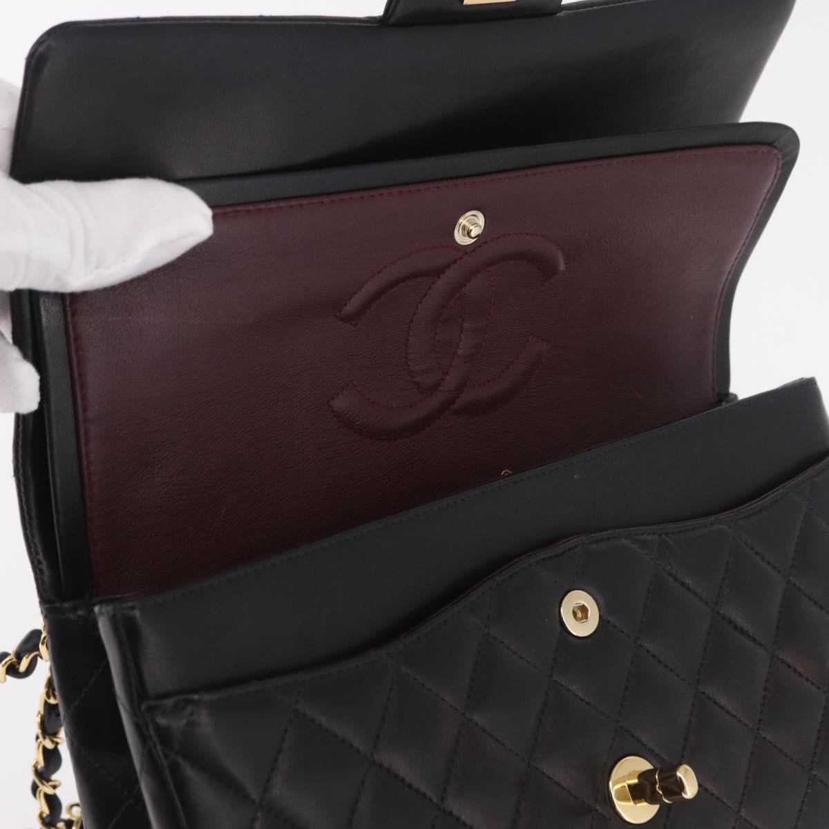 CHANEL Matelasse 25 Chain Shoulder Bag Lamb Skin Black Gold CC Auth 187967SM