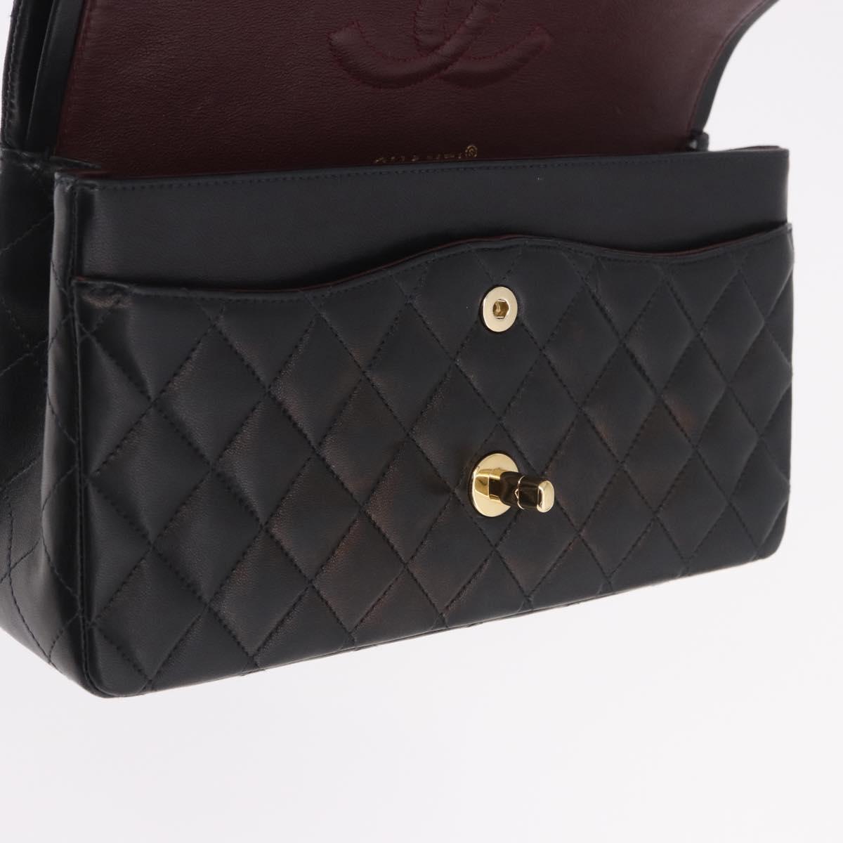 CHANEL Matelasse 25 Chain Shoulder Bag Lamb Skin Black Gold CC Auth 187967SM