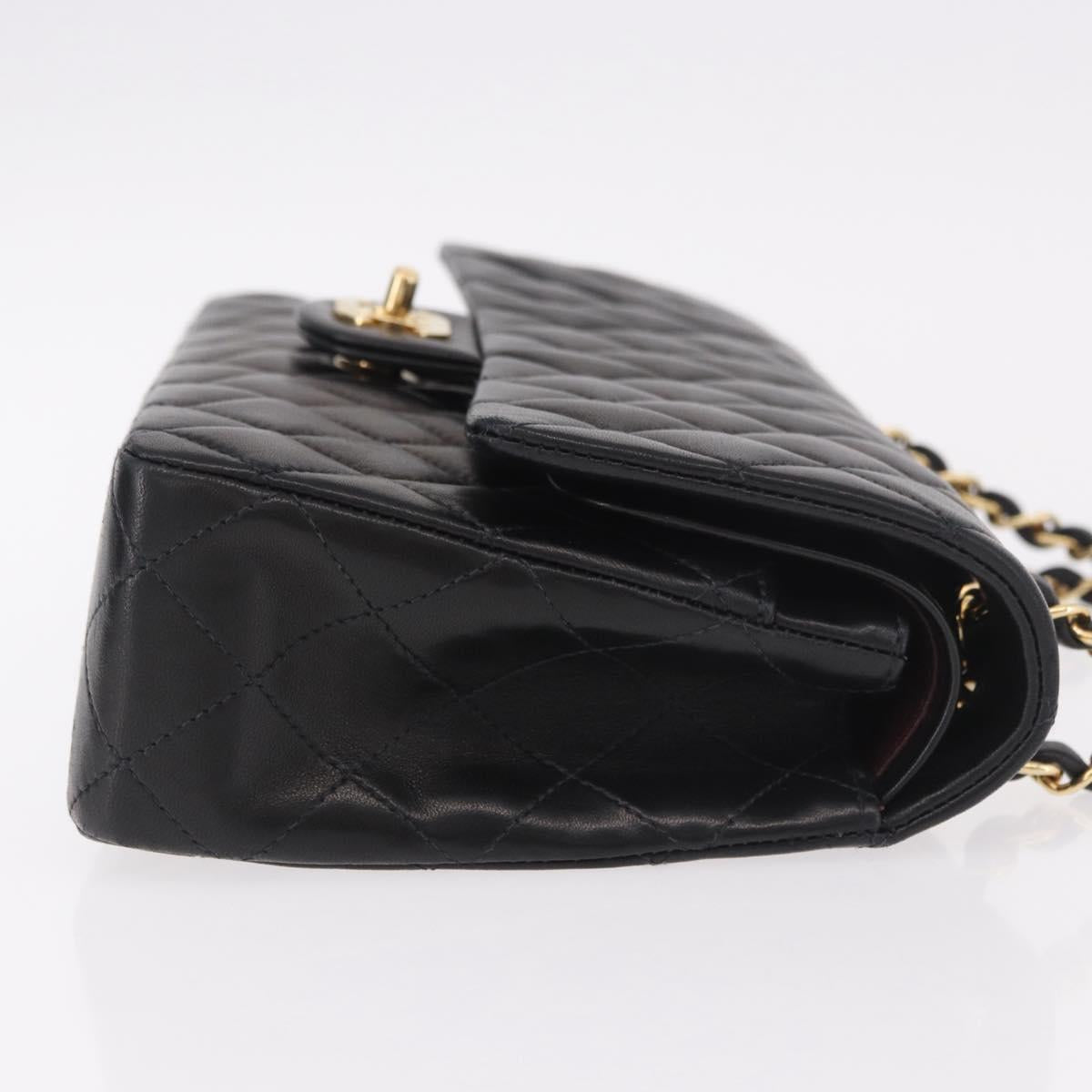 CHANEL Matelasse 25 Chain Shoulder Bag Lamb Skin Black Gold CC Auth 187967SM