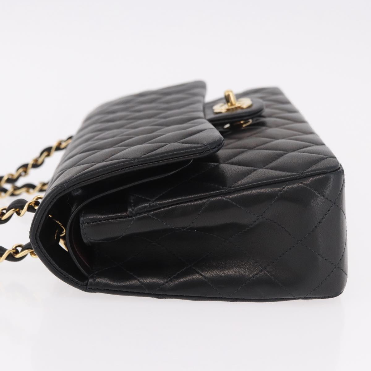 CHANEL Matelasse 25 Chain Shoulder Bag Lamb Skin Black Gold CC Auth 187967SM