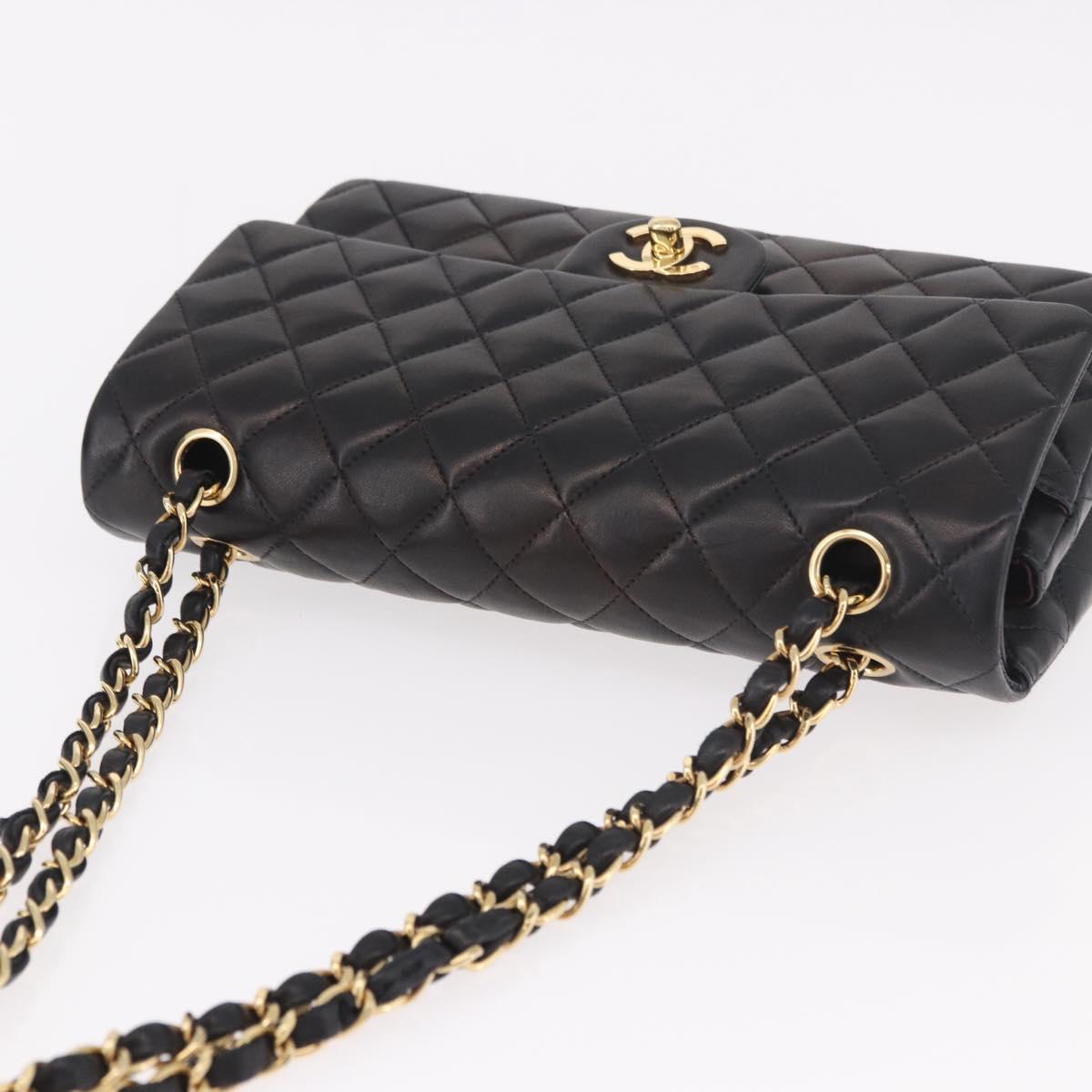 CHANEL Matelasse 25 Chain Shoulder Bag Lamb Skin Black Gold CC Auth 187967SM