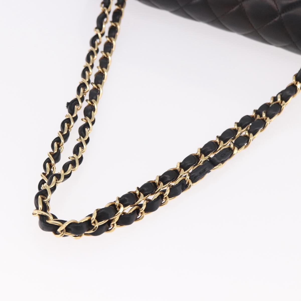 CHANEL Matelasse 25 Chain Shoulder Bag Lamb Skin Black Gold CC Auth 187967SM