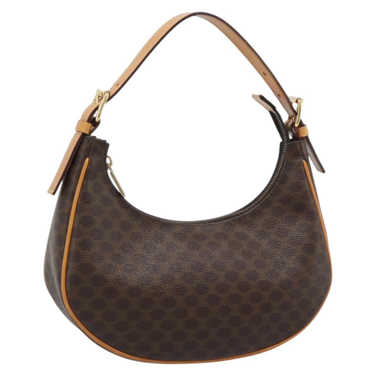CELINE Macadam Canvas Hand Bag PVC Leather Brown Gold Auth 187973V