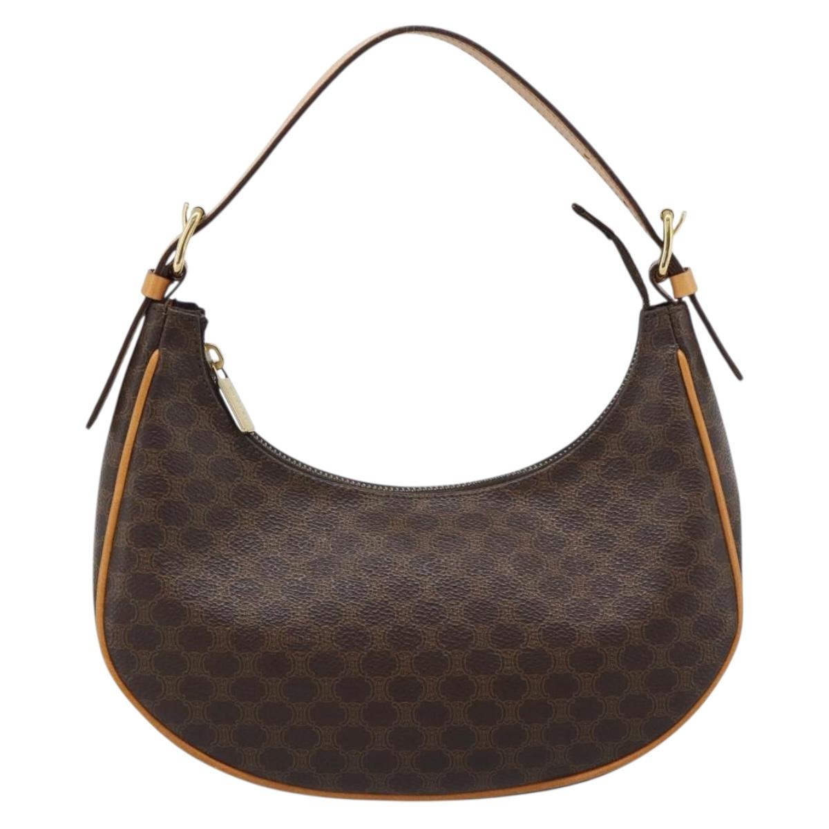 CELINE Macadam Canvas Hand Bag PVC Leather Brown Gold Auth 187973V