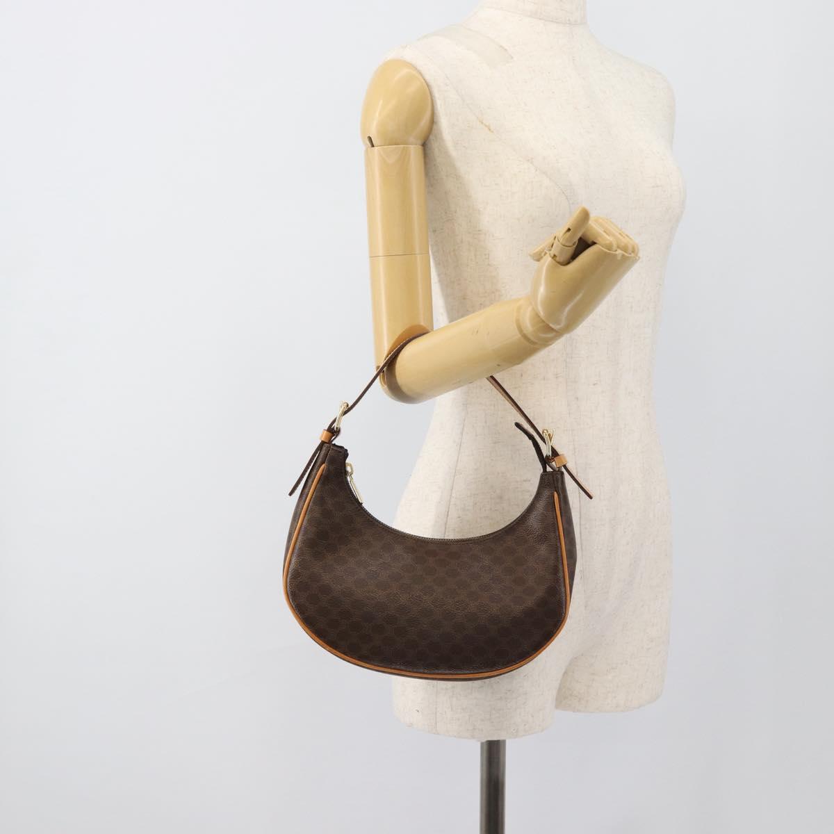 CELINE Macadam Canvas Hand Bag PVC Leather Brown Gold Auth 187973V