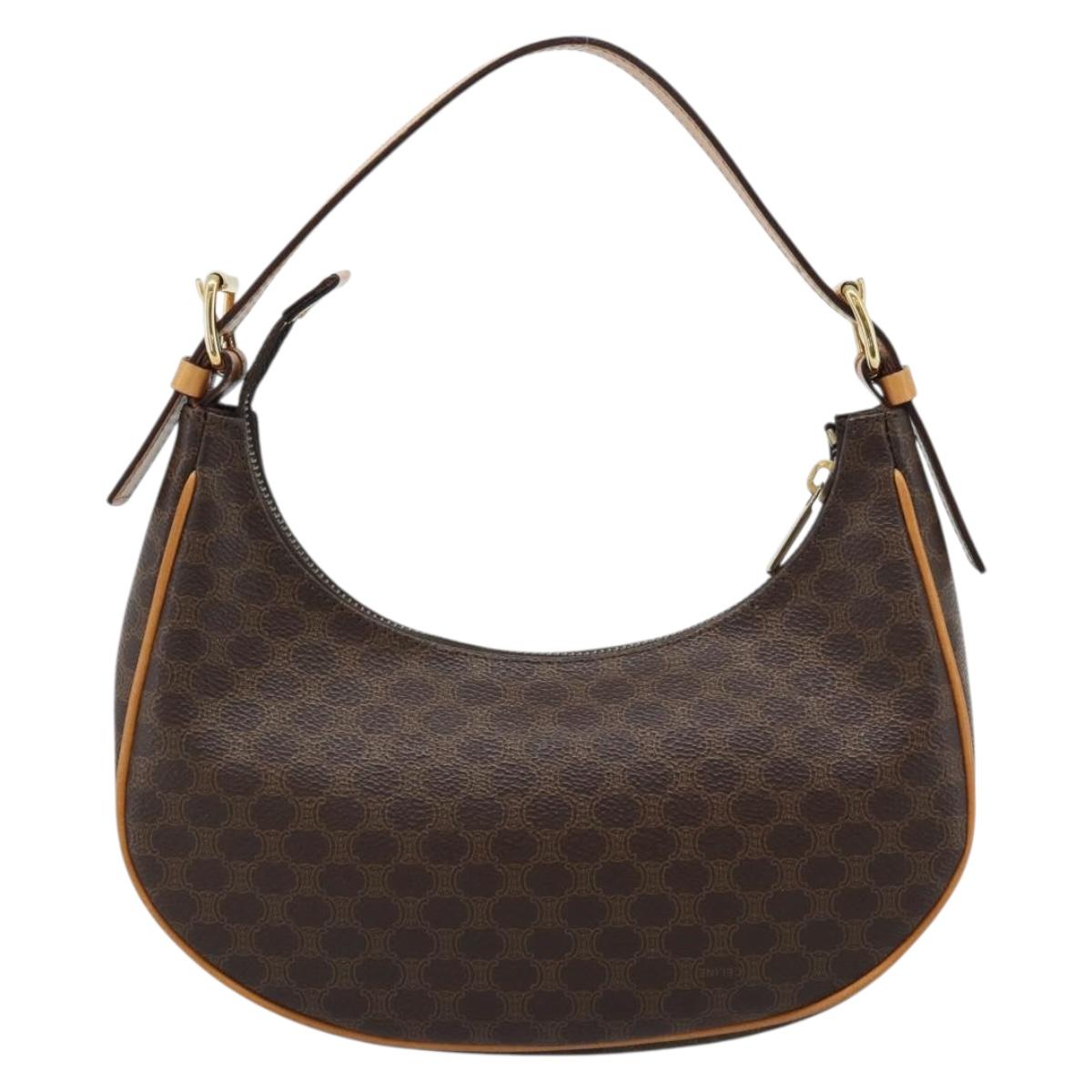CELINE Macadam Canvas Hand Bag PVC Leather Brown Gold Auth 187973V
