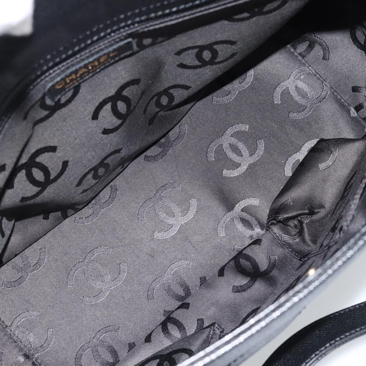 CHANEL Caviar Skin Tote Bag 2way Black Gold CC Auth 187977M
