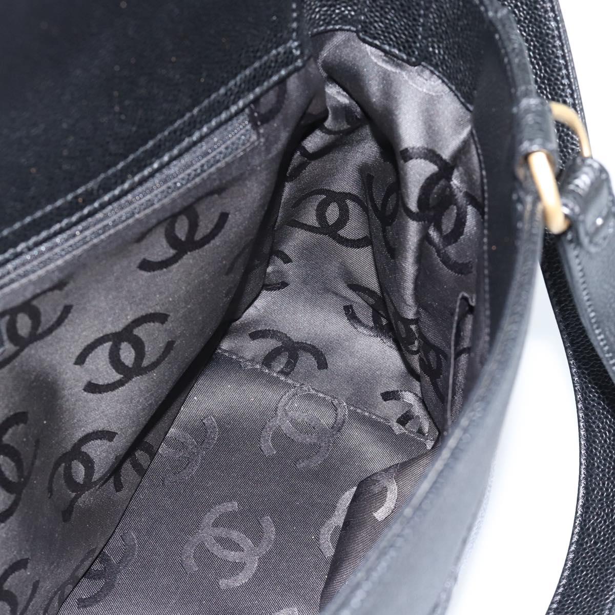 CHANEL Caviar Skin Tote Bag 2way Black Gold CC Auth 187977M