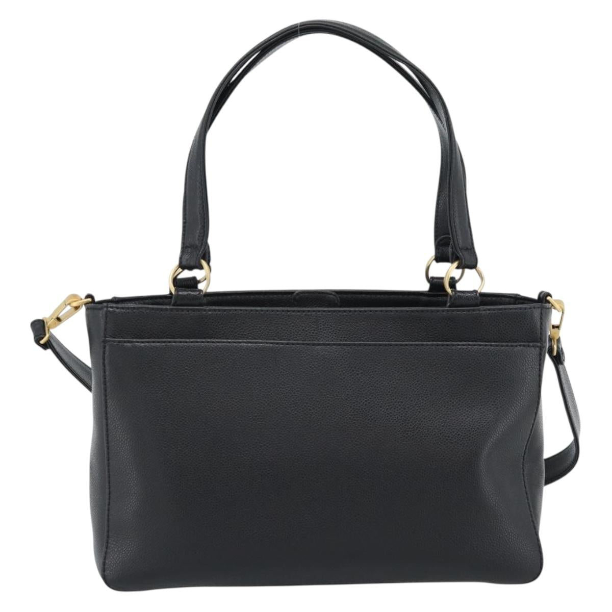CHANEL Caviar Skin Tote Bag 2way Black Gold CC Auth 187977M