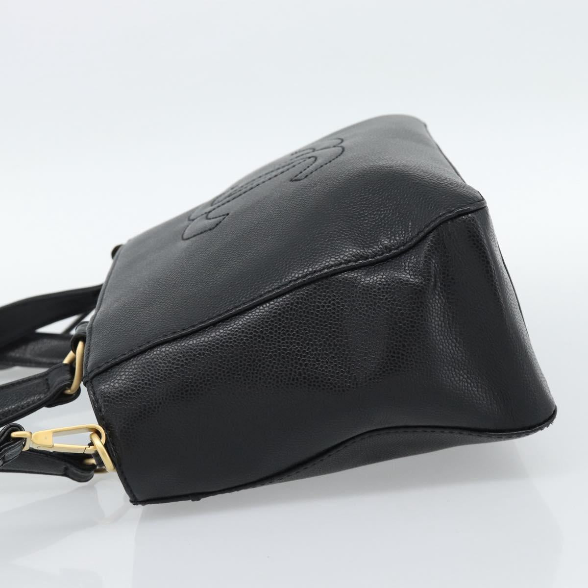 CHANEL Caviar Skin Tote Bag 2way Black Gold CC Auth 187977M