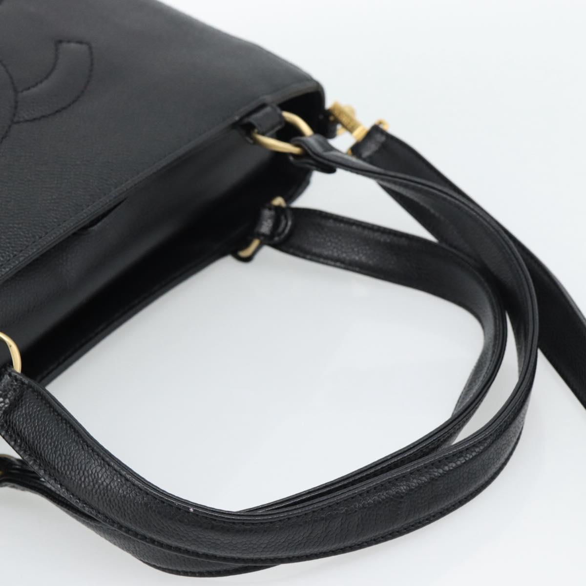 CHANEL Caviar Skin Tote Bag 2way Black Gold CC Auth 187977M