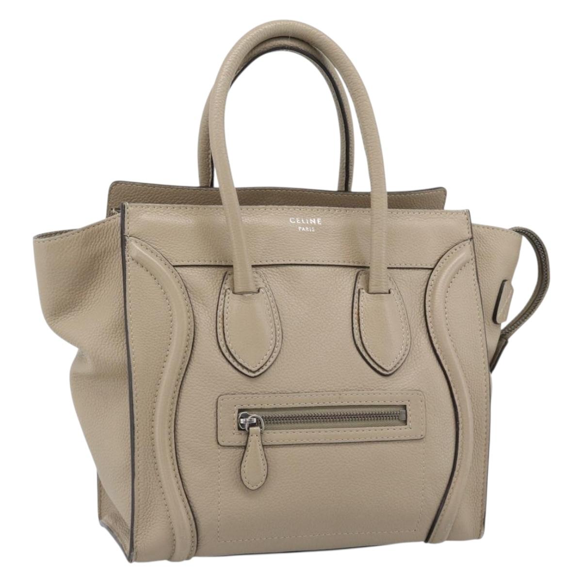 CELINE Luggage Micro Shopper Hand Bag Leather Beige Auth 187981V