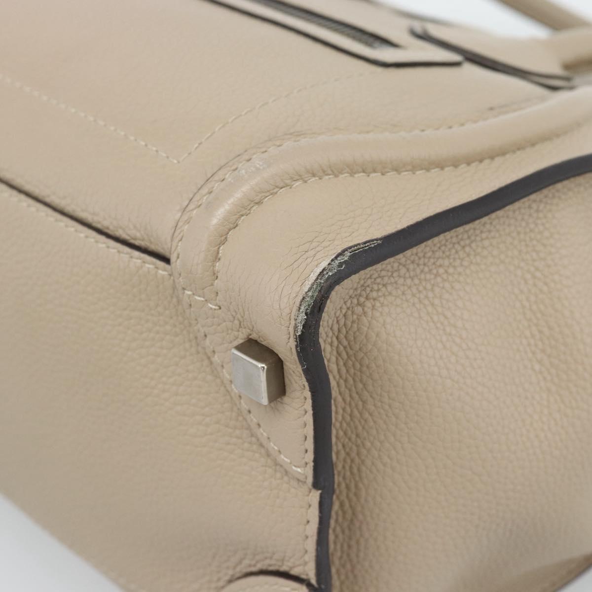 CELINE Luggage Micro Shopper Hand Bag Leather Beige Auth 187981V