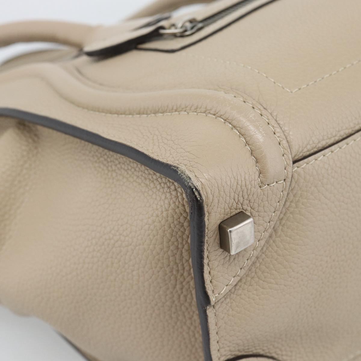 CELINE Luggage Micro Shopper Hand Bag Leather Beige Auth 187981V
