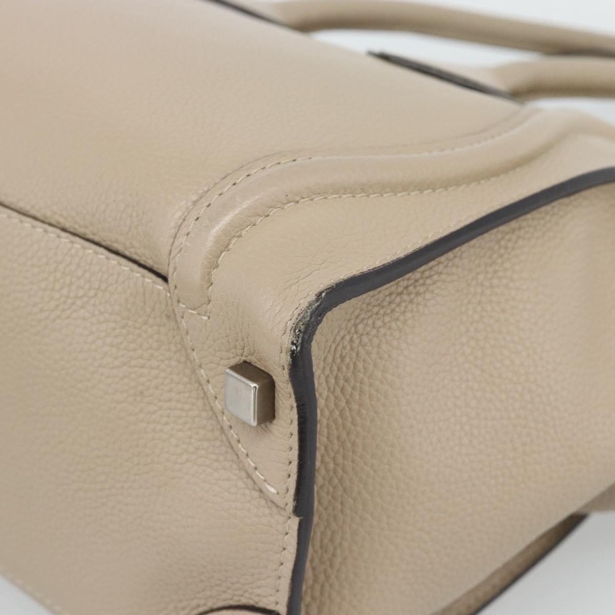 CELINE Luggage Micro Shopper Hand Bag Leather Beige Auth 187981V