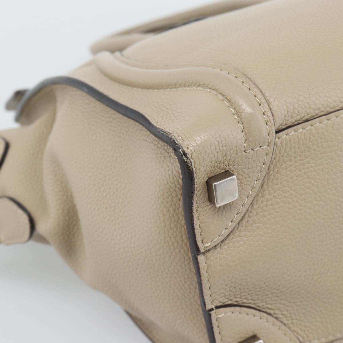 CELINE Luggage Micro Shopper Hand Bag Leather Beige Auth 187981V