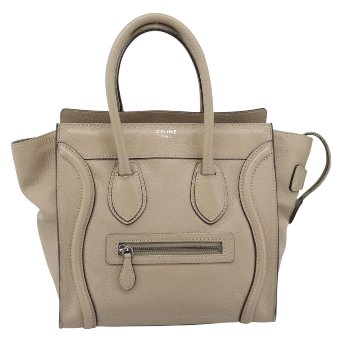 CELINE Luggage Micro Shopper Hand Bag Leather Beige Auth 187981V