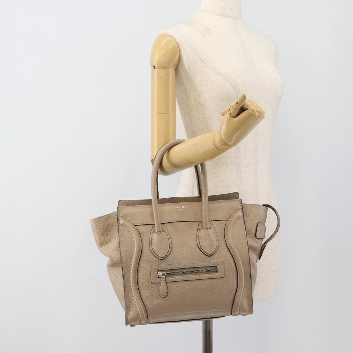 CELINE Luggage Micro Shopper Hand Bag Leather Beige Auth 187981V