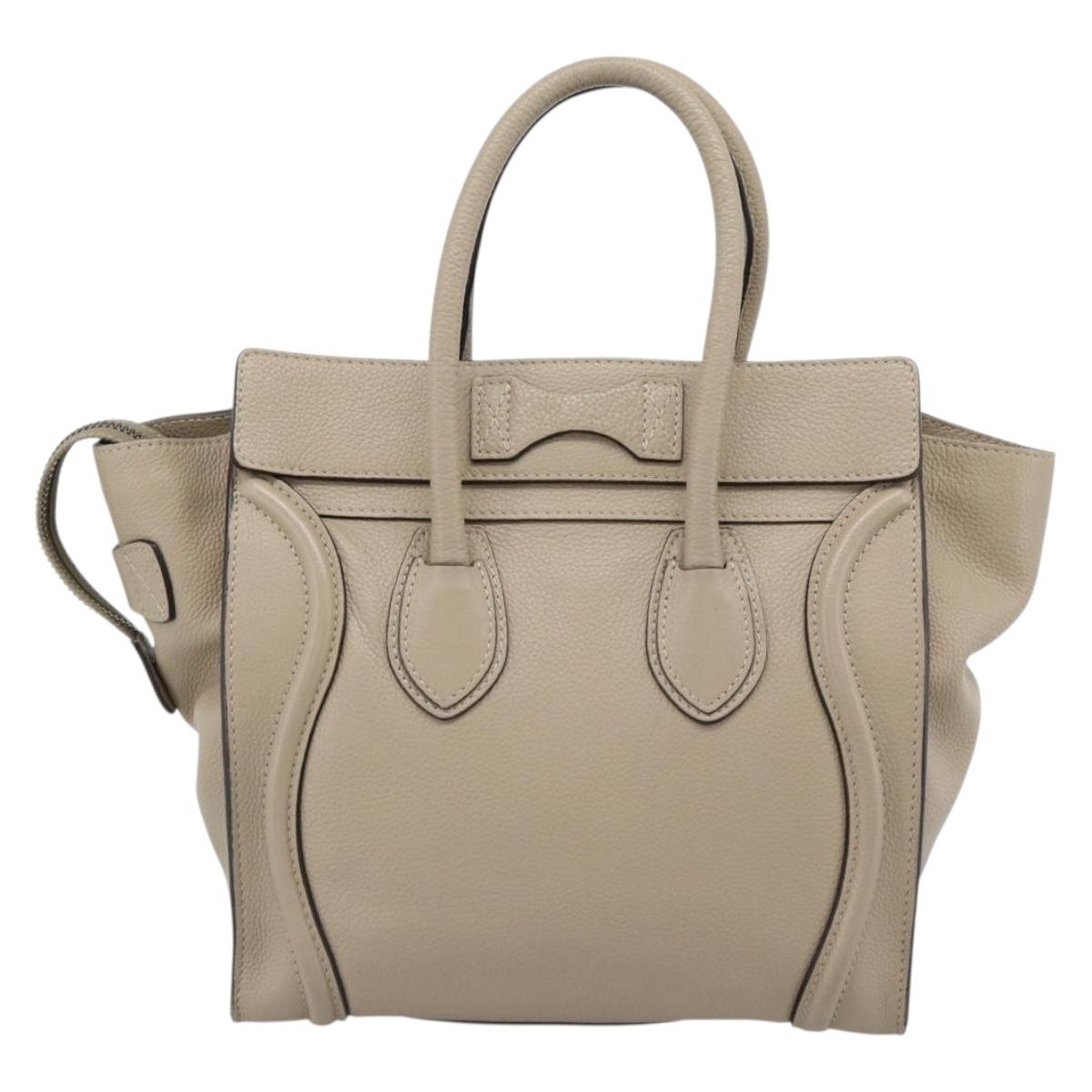 CELINE Luggage Micro Shopper Hand Bag Leather Beige Auth 187981V