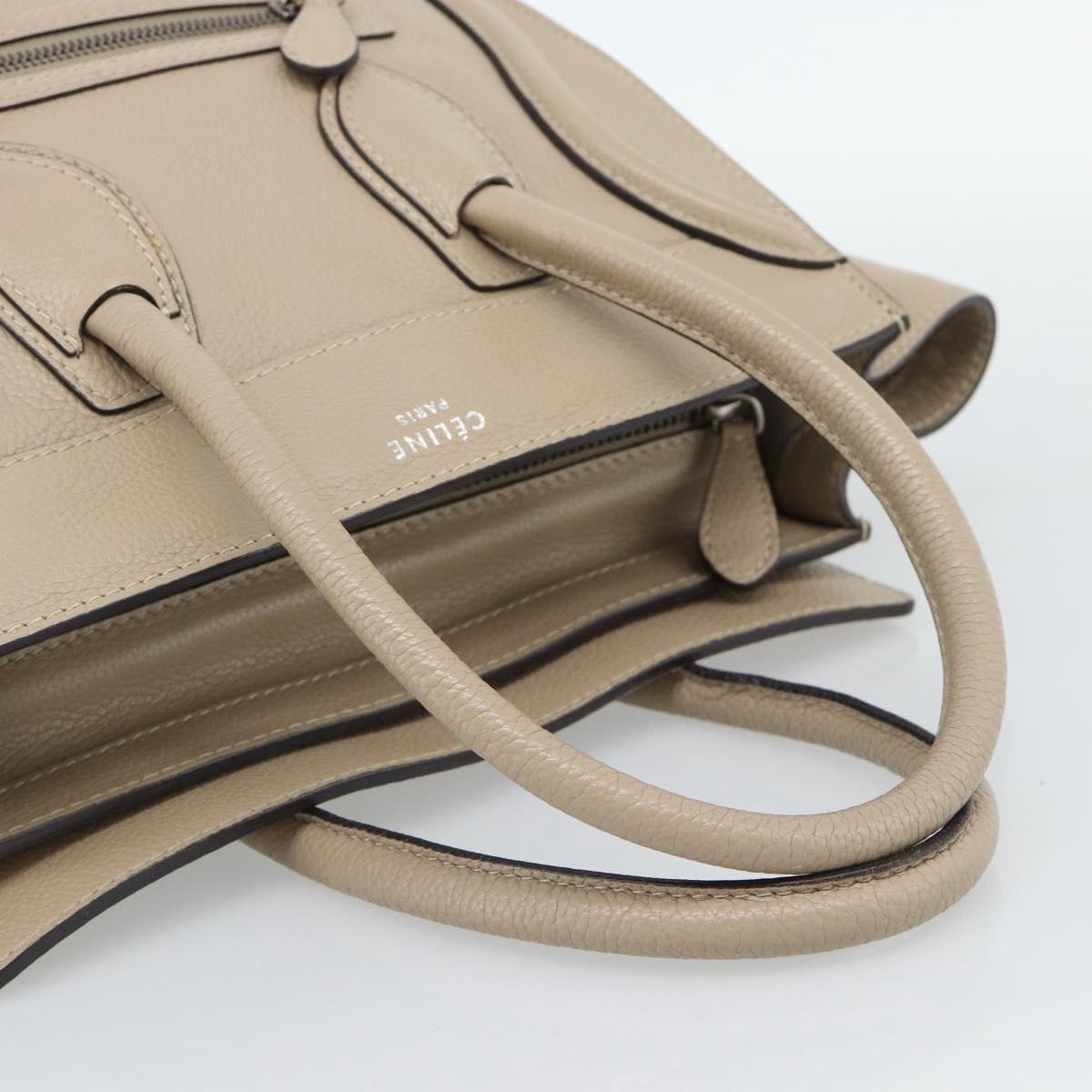 CELINE Luggage Micro Shopper Hand Bag Leather Beige Auth 187981V