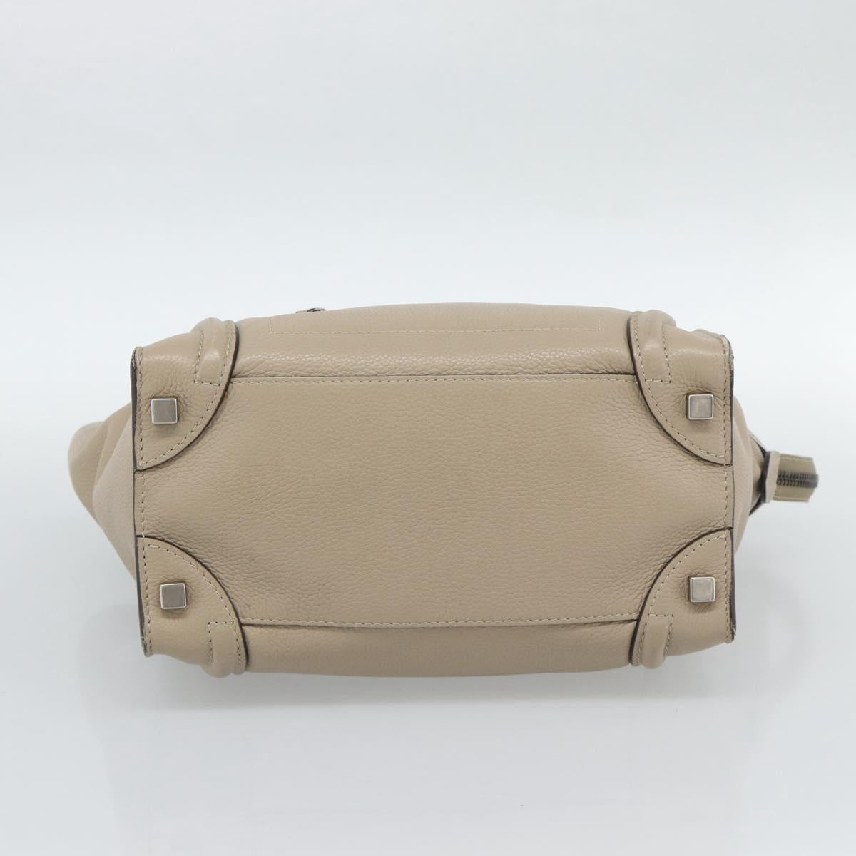 CELINE Luggage Micro Shopper Hand Bag Leather Beige Auth 187981V