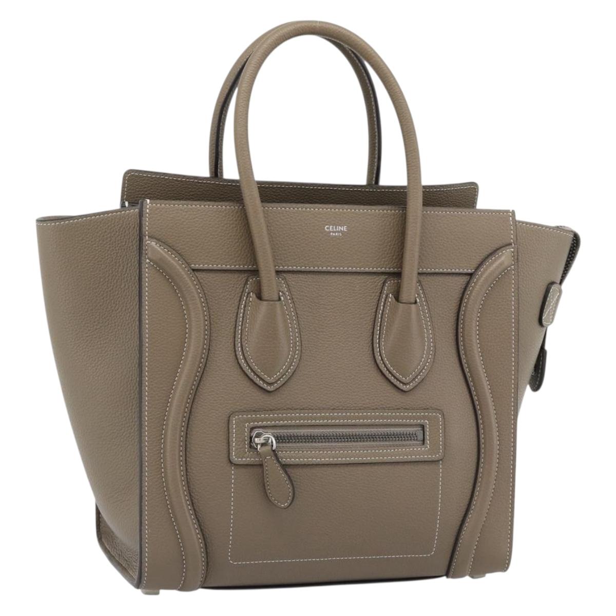 CELINE Luggage Micro Shopper Hand Bag Leather Gray Auth 187982V