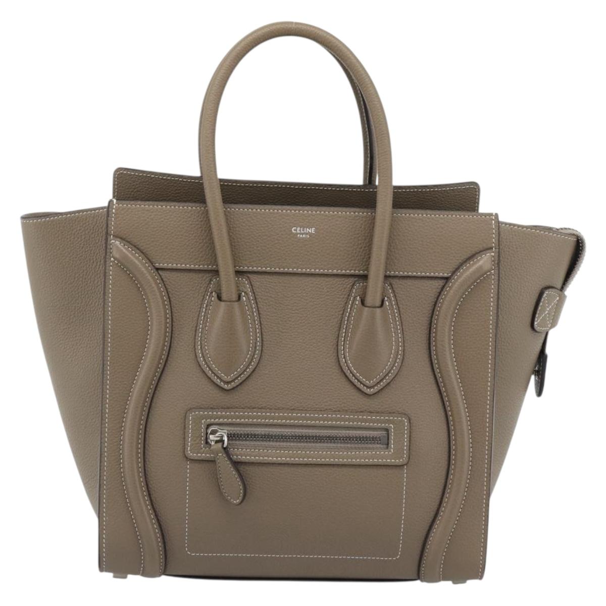 CELINE Luggage Micro Shopper Hand Bag Leather Gray Auth 187982V