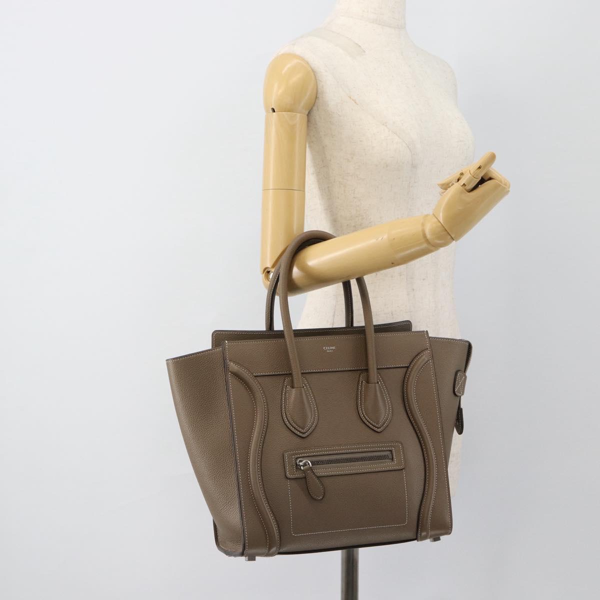 CELINE Luggage Micro Shopper Hand Bag Leather Gray Auth 187982V