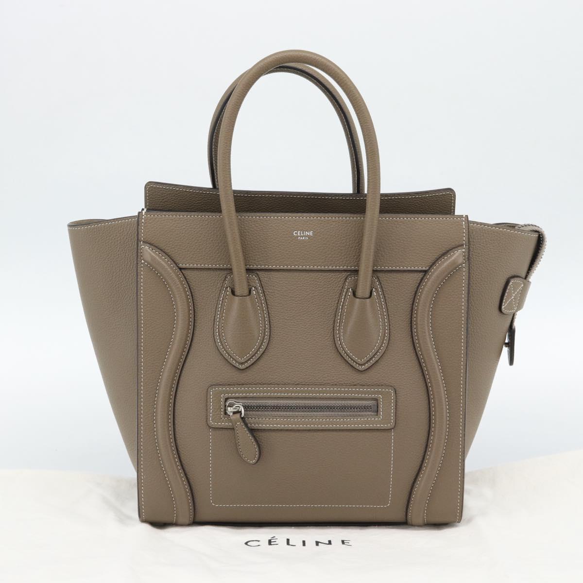 CELINE Luggage Micro Shopper Hand Bag Leather Gray Auth 187982V