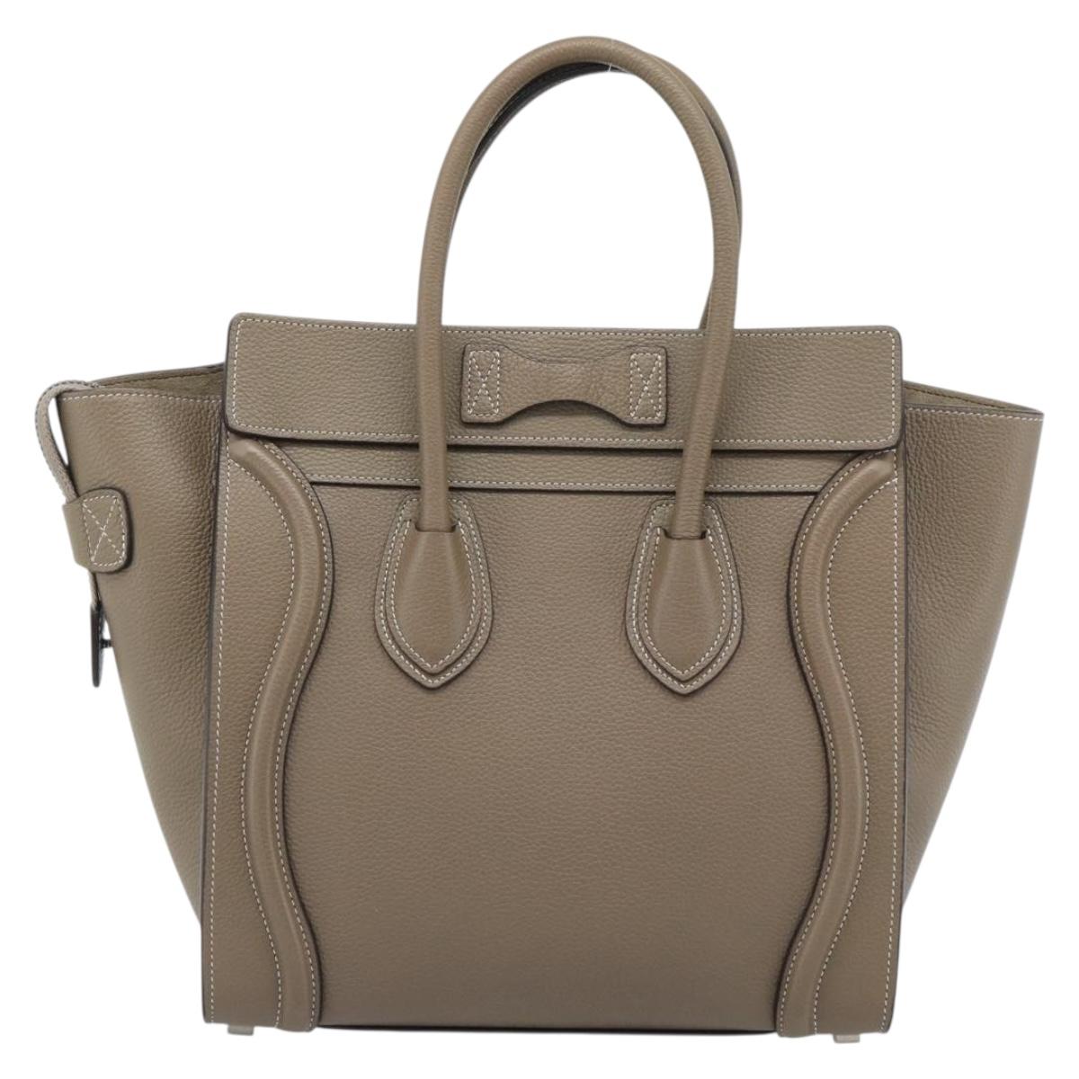 CELINE Luggage Micro Shopper Hand Bag Leather Gray Auth 187982V