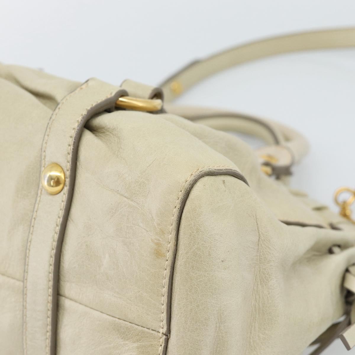 Miu Miu Leather Hand Bag 2way Beige Gold Auth 187984V