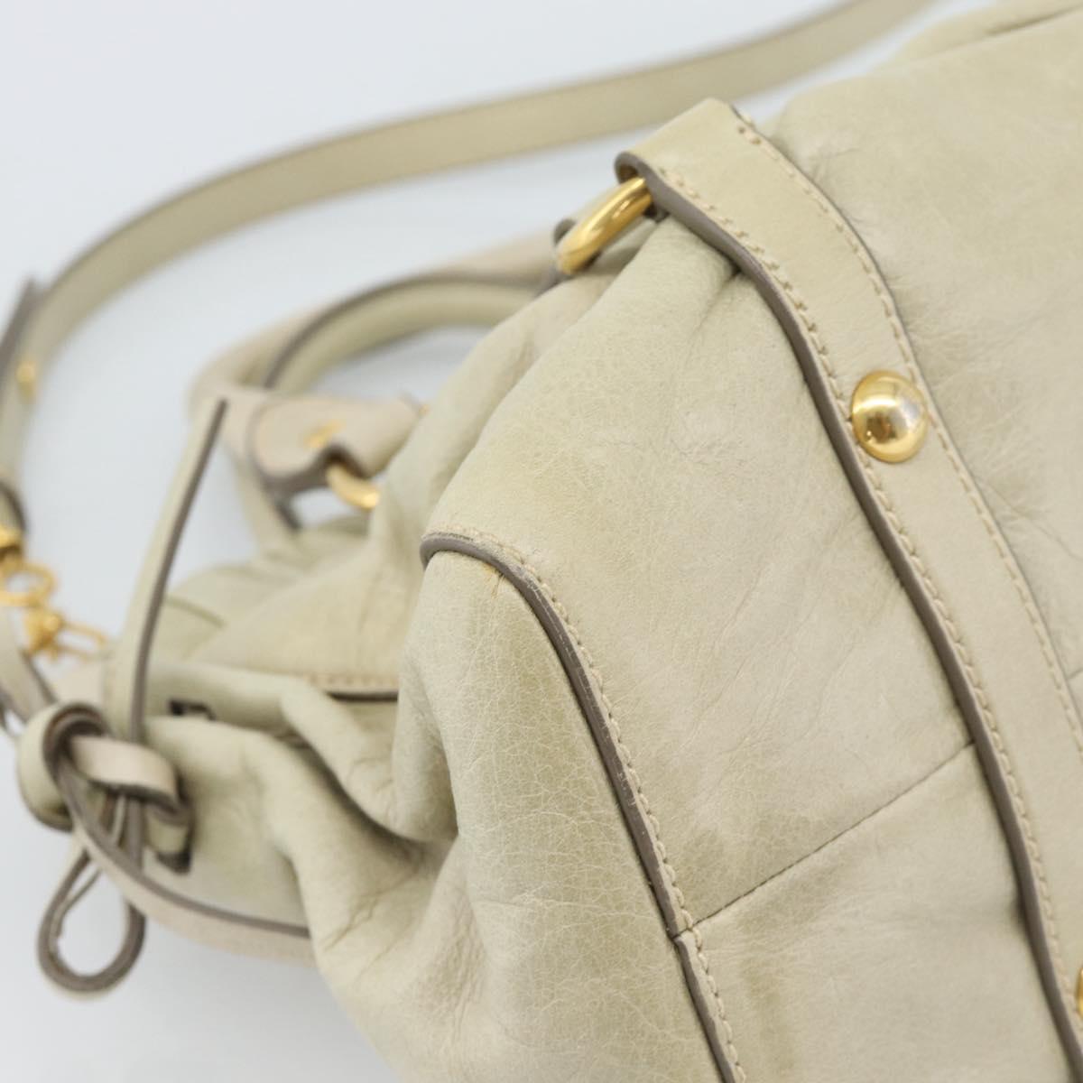 Miu Miu Leather Hand Bag 2way Beige Gold Auth 187984V