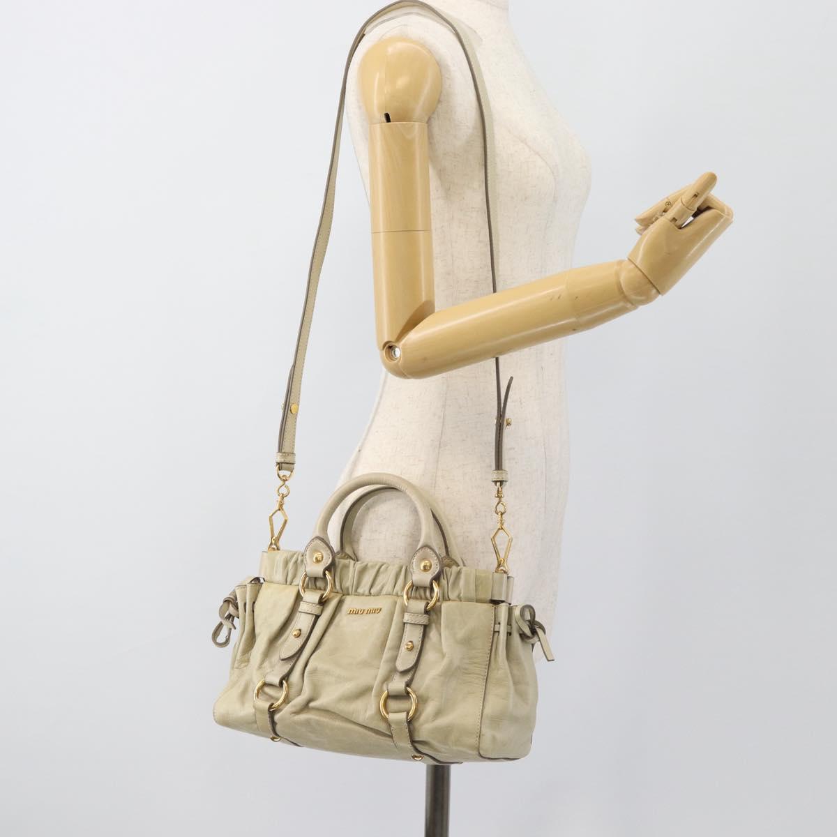 Miu Miu Leather Hand Bag 2way Beige Gold Auth 187984V
