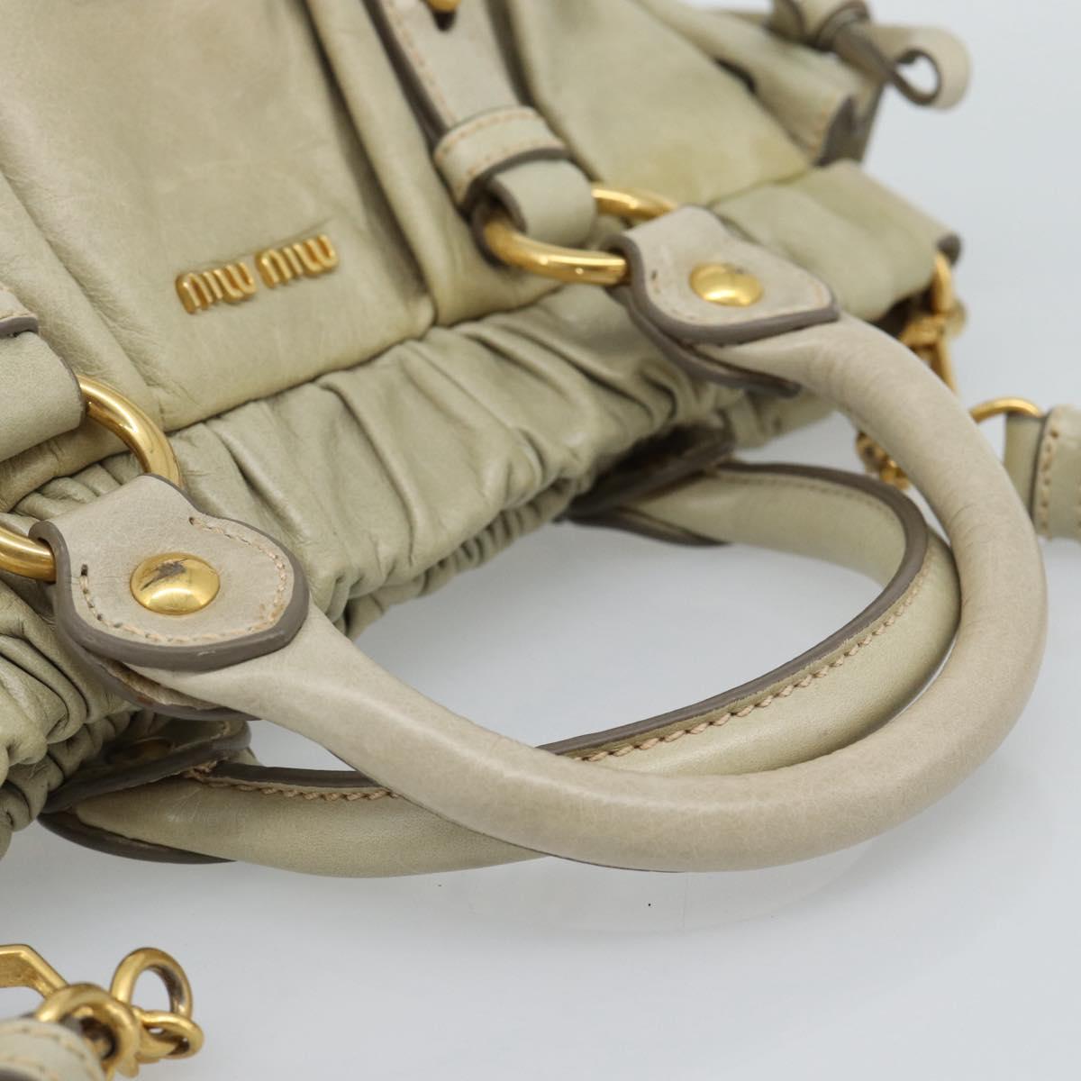 Miu Miu Leather Hand Bag 2way Beige Gold Auth 187984V