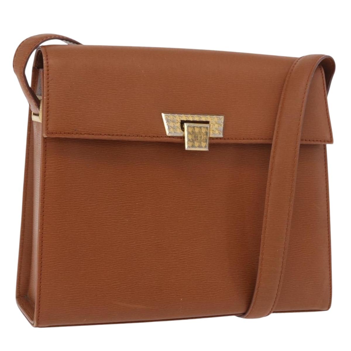 Christian Dior Shoulder Bag Leather Brown Gold Auth 187986