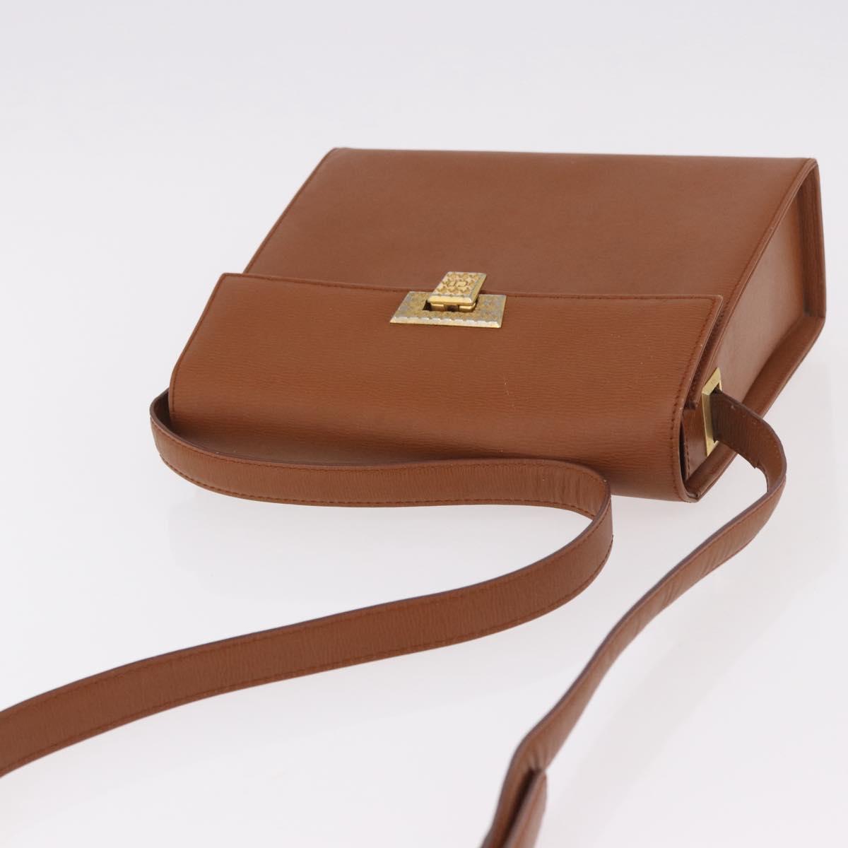 Christian Dior Shoulder Bag Leather Brown Gold Auth 187986