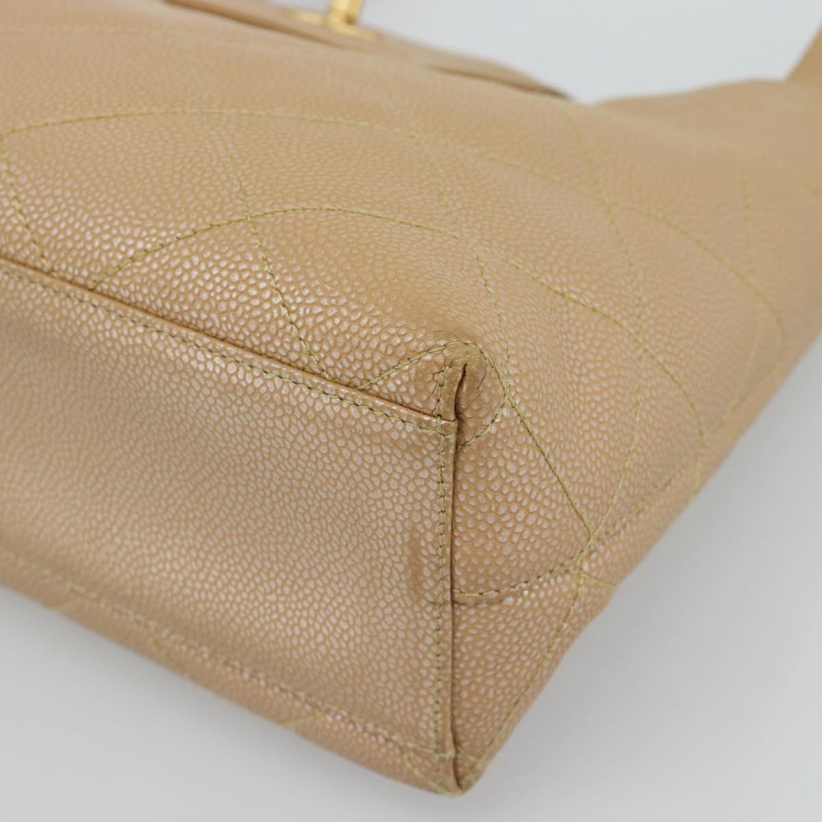 CHANEL Matelasse Caviar Skin Shoulder Bag Beige Gold CC Auth 187987M