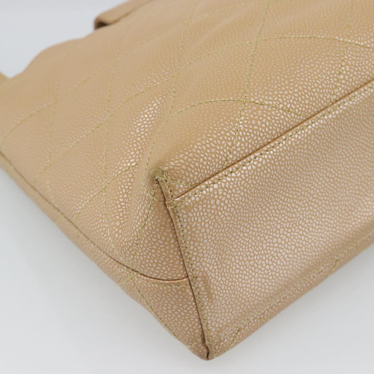 CHANEL Matelasse Caviar Skin Shoulder Bag Beige Gold CC Auth 187987M