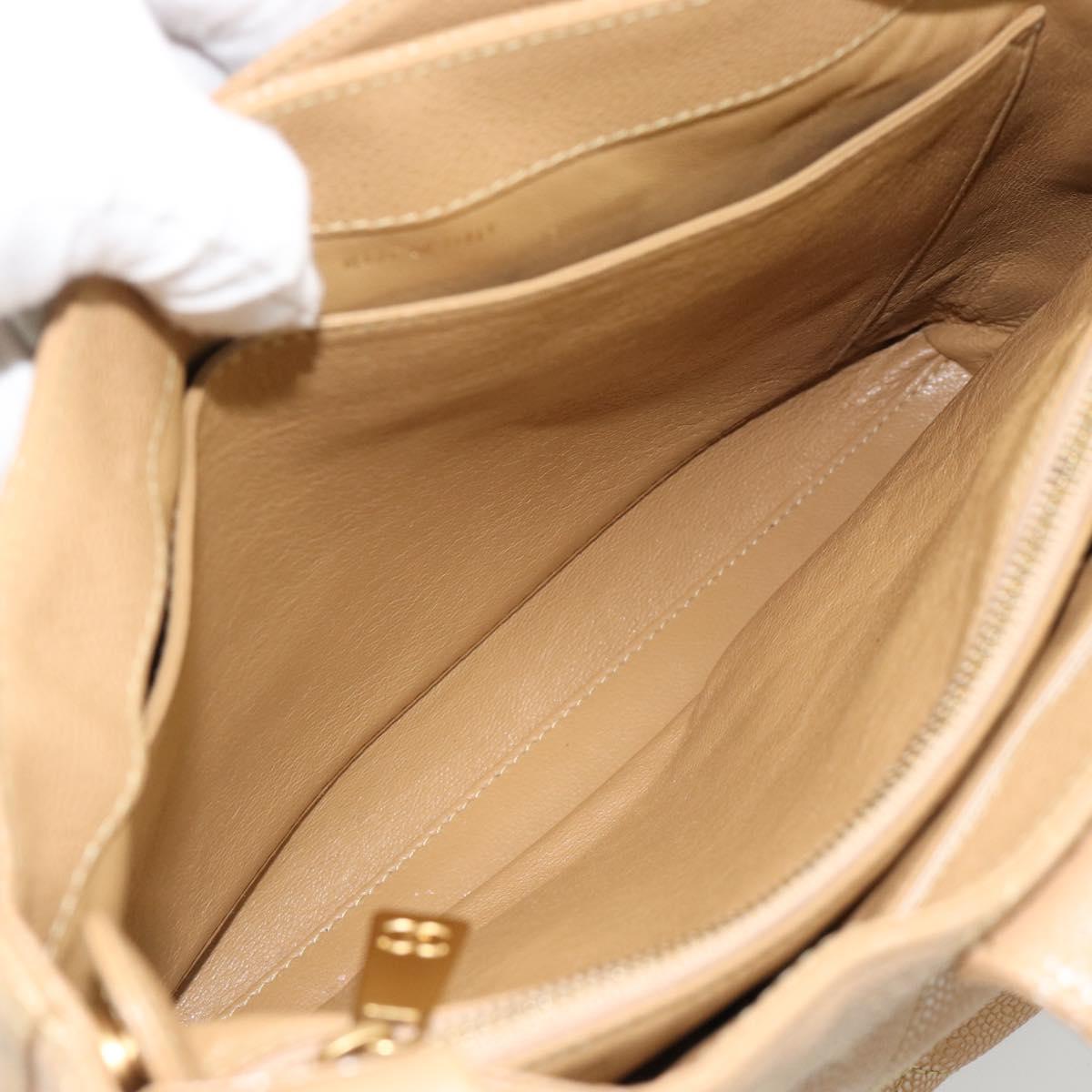 CHANEL Matelasse Caviar Skin Shoulder Bag Beige Gold CC Auth 187987M